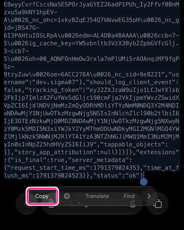 Browser tab full of selected text, with Copy marked in pink in the pop-up menu