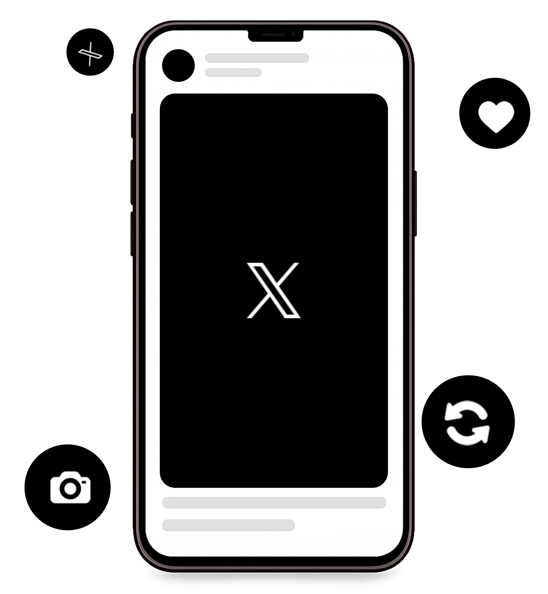 Smartphone showing an X post with comment, repost, and search icons
